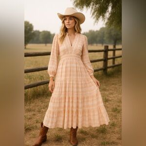 Vintage Lace Prairie Maxi Beth Dutton Peachy Pink White Lace approx size 6 10​